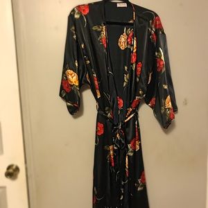 Black silky robe